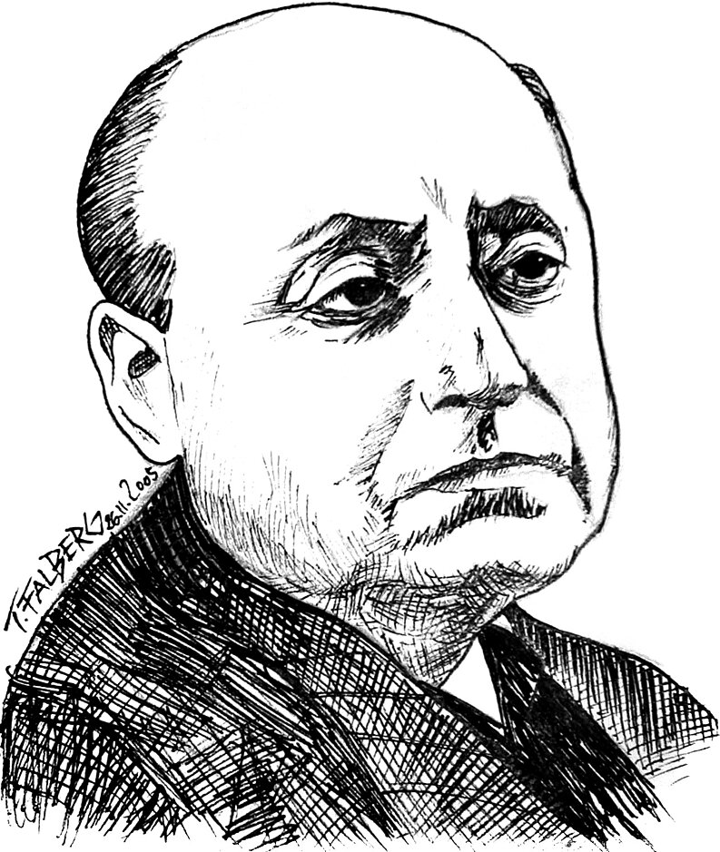 Gottfried Benn ca. 1951; Zeichnung von Tobias Falberg 2005.